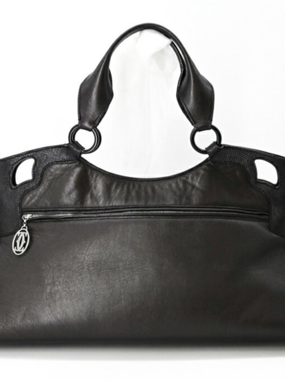 Cartier Must De Line Black Leather Top-Handle Tote with Slv  hardware, like new